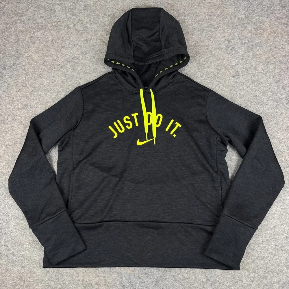 Nike Dri Fit Hoodie Pullover Just Do It Polyester Black Womens Medium M